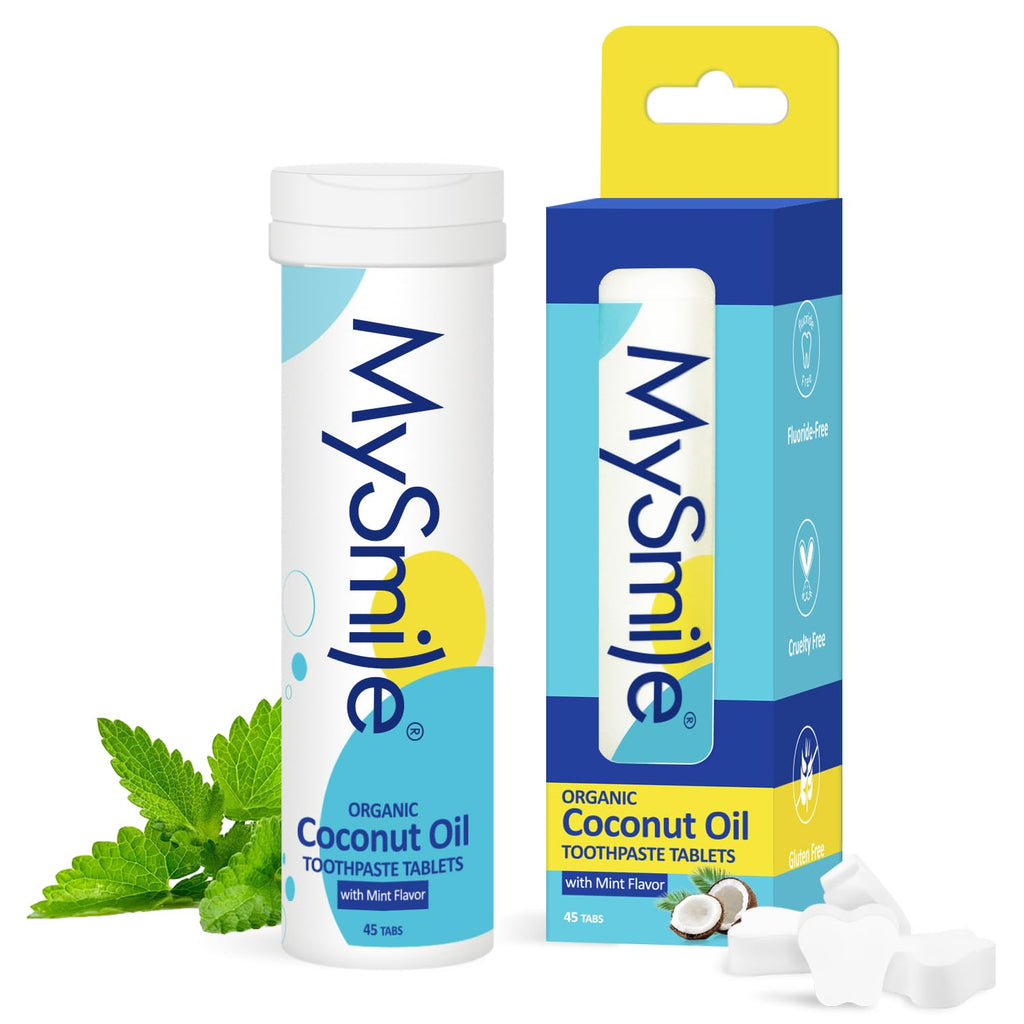 MySmile Zahnpasta-Tabletten - Fluoridfreies Nano-Hydroxylapatit Bio-Kokosöl Reise-Mundwasser-Tabletten Remineralisieren & Empfindlichkeit Reduzieren Zahnpasta-Bites zum Zähneputzen & Auffrischen