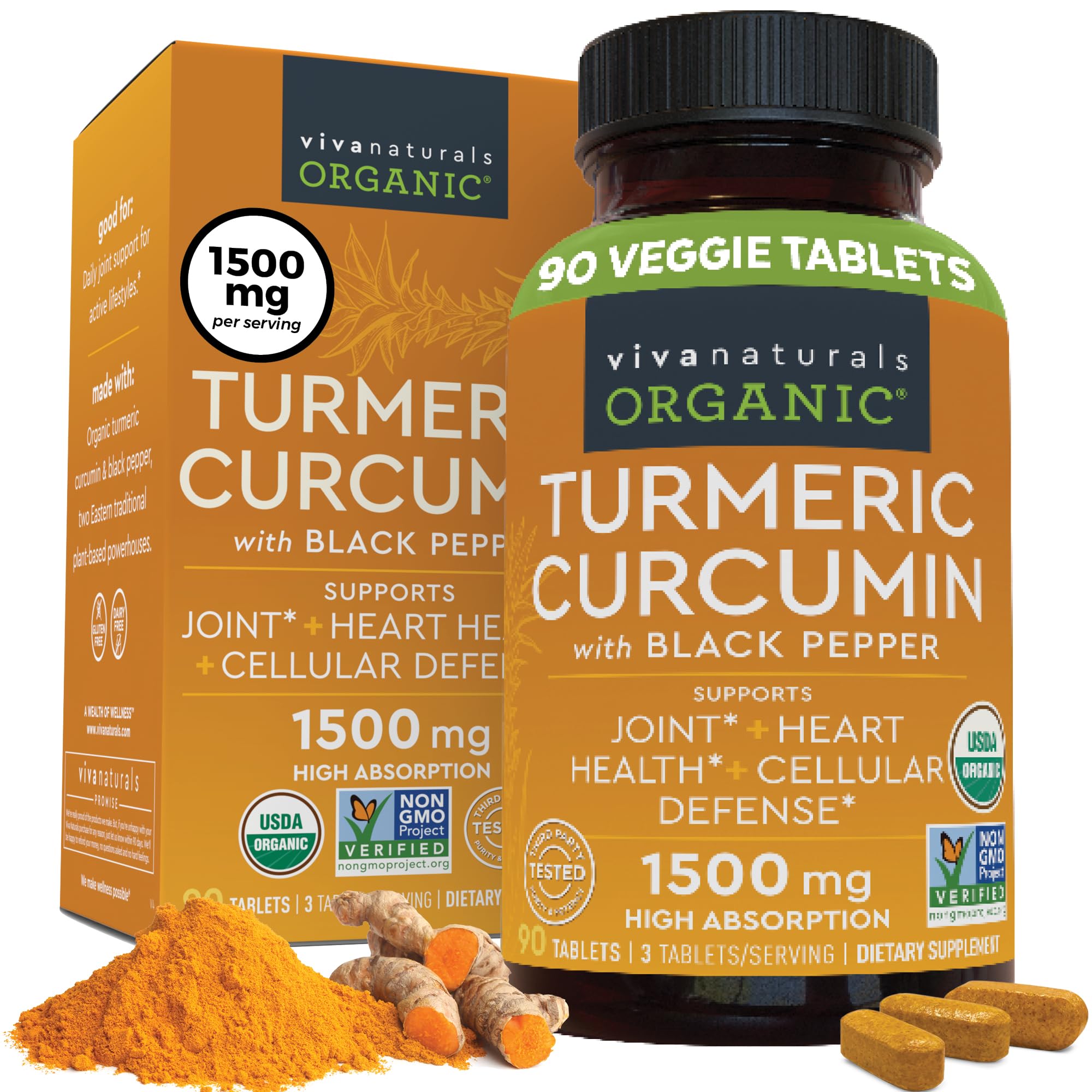 Organic Turmeric Supplement 1500 mg - Turmeric Pills for Joint Support and Cellular Defense -